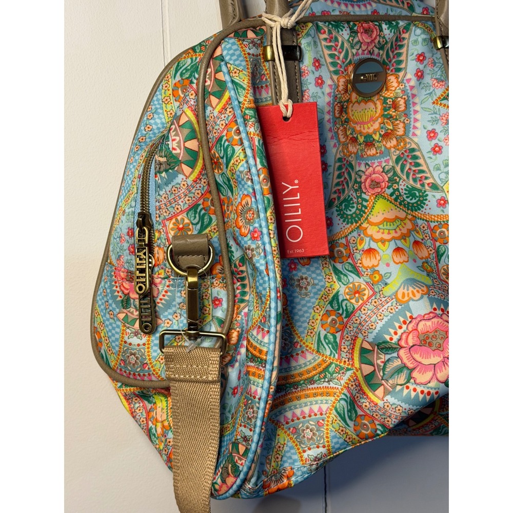 Oilily Multicolor Floral Paisley Shoulder Bag with Tan Handles - Picture 4 of 13